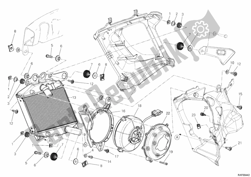 Alle onderdelen voor de Radiator, Water, Rechts van de Ducati Diavel USA 1200 2012